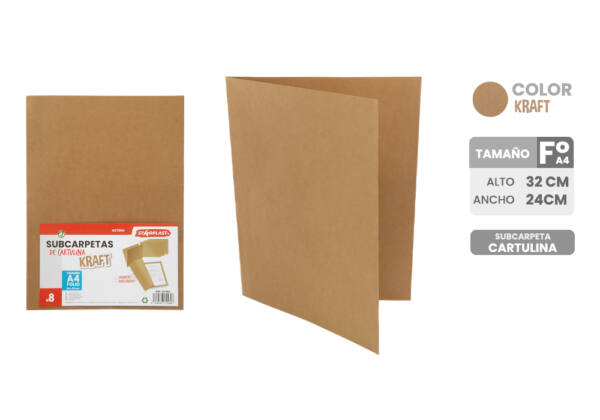 Pack 8 Subcarpetas A4 cartulina color Kraft