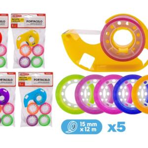 Cinta adhesiva colores con dispensador