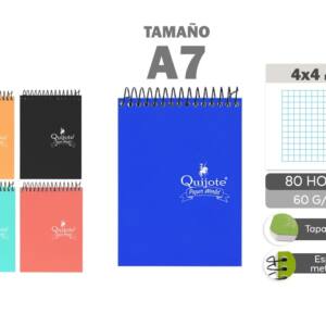 Libreta vertical t/n A7 75x105mm 80H 60g/m2 cuadros 4x4