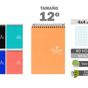 Libreta vertical t/n 12º 85x125mm 80H 60g/m2 cuadros 4x4