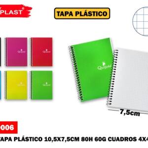 Libreta a7 75x105 80H 60g/m2 cuadros 4x4mm tapa plástico