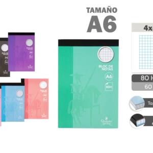 Bloc notas vertical A6 80H 60g/m2cuadros 4x4mm