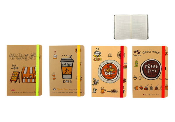 Libreta A6 96H cuadros 5x5mm tapa forrada diseño café