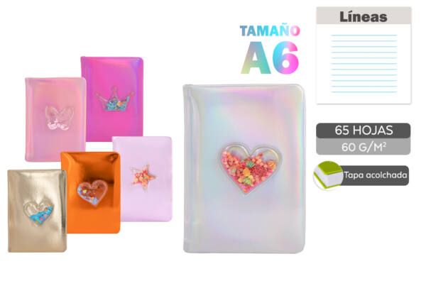 Libreta 100x145mm líneas colores holográficos