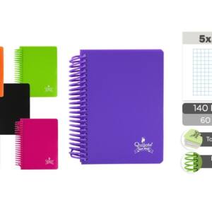Libreta A6 140Hojas Cuadros 5x5mm 60gr/m2 Tapa Plástico Colores Surtido