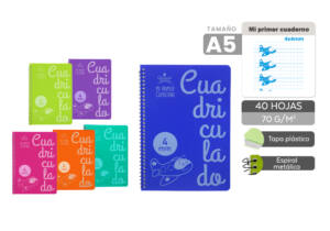 Cuaderno Infantil Cuadro Vía 4x4mm Tamaño A5 70g Tapa Plástico