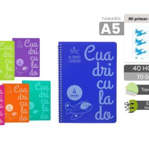Cuaderno Infantil Cuadro Vía 4x4mm Tamaño A5 70g Tapa Plástico