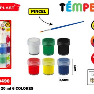 6 Botes 20ml Témpera con Pincel