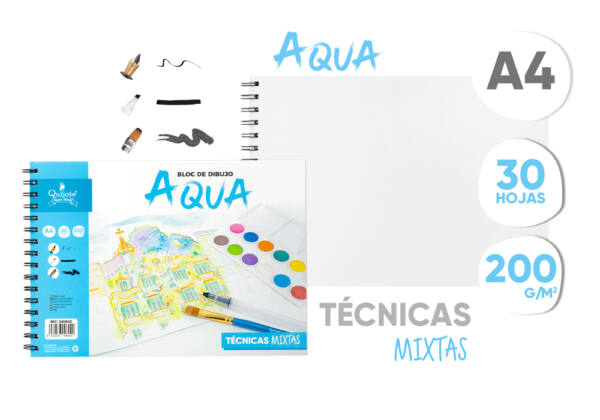 Bloc Dibujo A4 30Hojas 200gr/m2 Liso Aqua