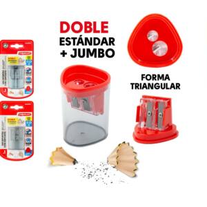 Sacapuntas Doble con Depósito Triangular 4 Colores