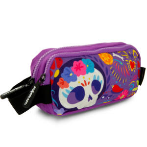 Estuche 2 Cremalleras Morado Diseño Calavera Mexicana
