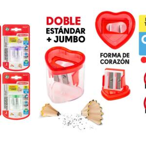 Sacapuntas Doble con Depósito Forma Corazón 4 Colores