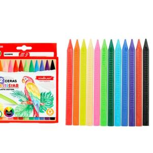 Set 12 Ceras de Colores PlastiStar Forma Triangular Cuerpo Antideslizante 12cm