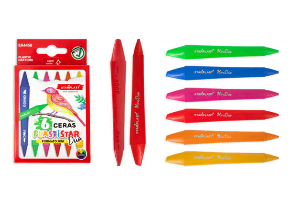 Set 6 Mini Ceras de Colores PlastiStar Dúo Doble Punta Forma Triangular