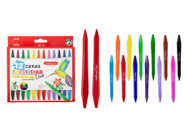 Set 12 Ceras de Colores PlastiStar Duo Doble Punta Forma Triangular