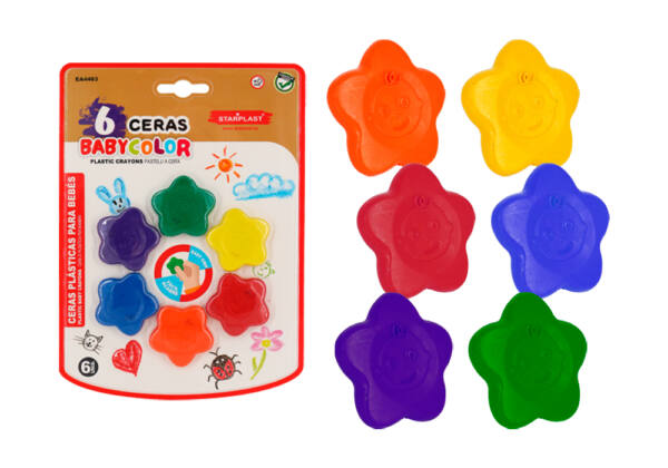 Set 6 Ceras De Colores BabyColor Forma Estrella para Niños 3años Agarre Ergonómico Suave