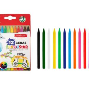Set 12 Ceras de Colores PlastiStar Extra Resistentes Forma Cilíndrica