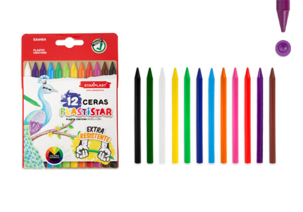 Set 12 Ceras de Colores PlastiStar Extra Resistentes Forma Cilíndrica