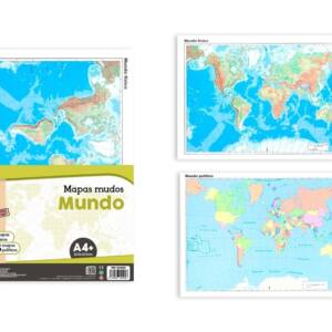 Mapas mudos mundo A4 225x325mm físico  político 10U