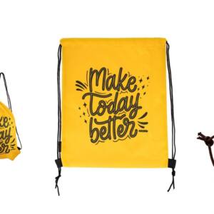 Mochila de cuerdas con frase amarillo