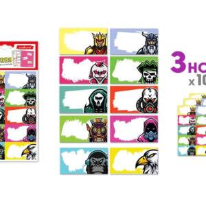 Etiquetas escolares 30U diseño guerreros