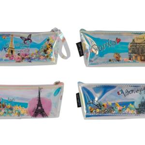 Estuche 1 cremallera diseño París holográfico