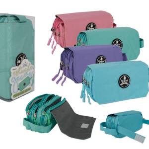Estuche 3 cremalleras color pastel