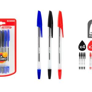 Set De Bolígrafos Básicos Azul, Negro Y Rojo 12U