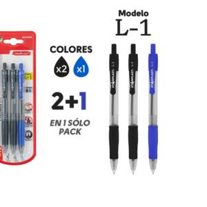3 Bolígrafos Retráctiles 2 Negro y 1 Azul Antideslizante