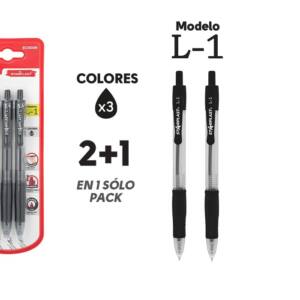 3 Bolígrafos Retráctiles L-1 Negro Antideslizante