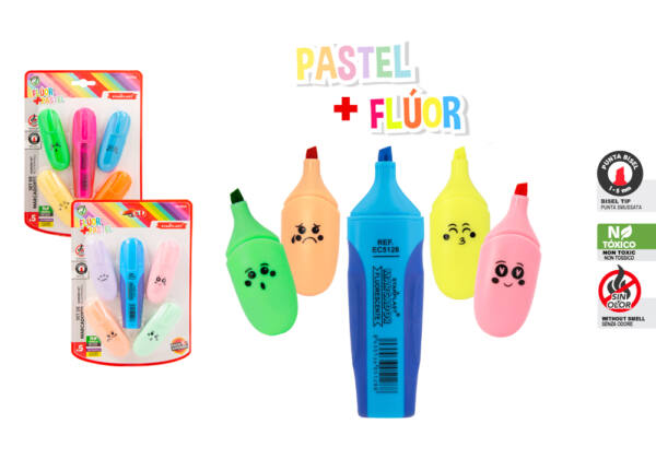 Set de 5 marcadores surtidos color pastel y flúor