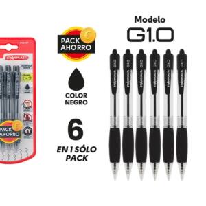 6 Bolígrafos Retráctiles G1.0 Negro