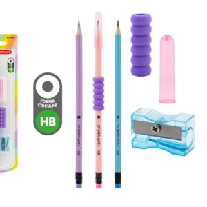 Set 3 lápices HB  sacapuntas  antideslizante y protector