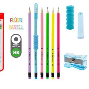 Set 6 lápices HB  sacapuntas  antideslizante y protector