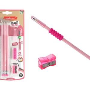 Set escritura Maxicolor 3 lápices HB rosa