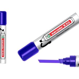 Rotulador permanente recargable E50 punta bisel 2-10mm azul