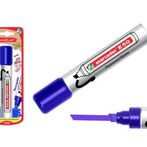 Rotulador permanente recargable E50 punta bisel 2-10mm azul