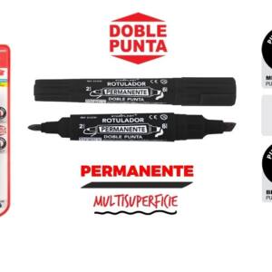 Rotulador Permanente Negro Doble Punta Bisel 6mm y Redonda 2mm