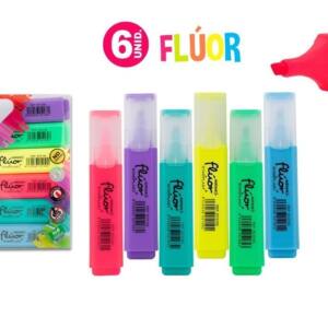 6 Marcadores Flúor Caja PVC