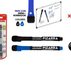 Rotuladores de pizarra con imán y borrador 2U negro  azul