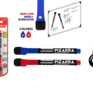 2 Rotuladores Pizarra Azul y Rojo con Borrador e Imán