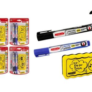 Pack 2 Rotuladores E80 Pizarra Blanca Negro y Azul Con Borrador
