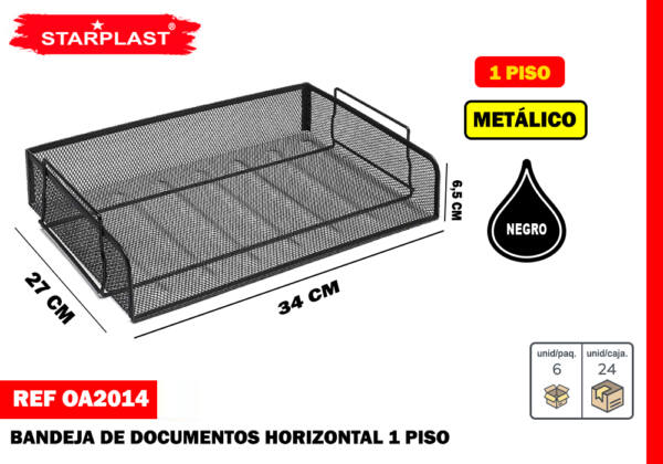 Bandeja metálica documentos horizontal 34x27x9cm