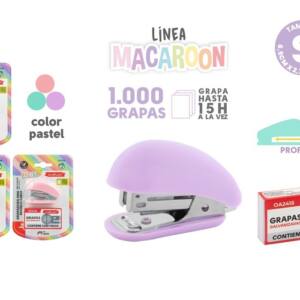 Mini Grapadora Modelo curvi con 1000 Grapas Colores Pastel