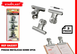 3 Pinzas Metálicas Bulldog 50mm Acero Inox.