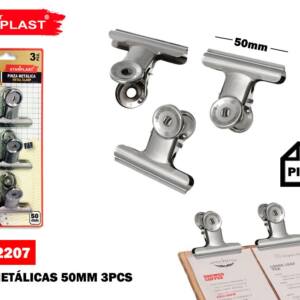 3 Pinzas Metálicas Bulldog 50mm Acero Inox.