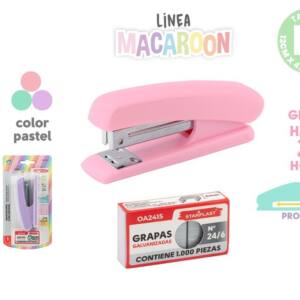 Grapadora 12cm con 1000 Grapas 24/6 Colores Pastel