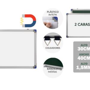 Pizarra doble cara magnética y verde 30x40cm