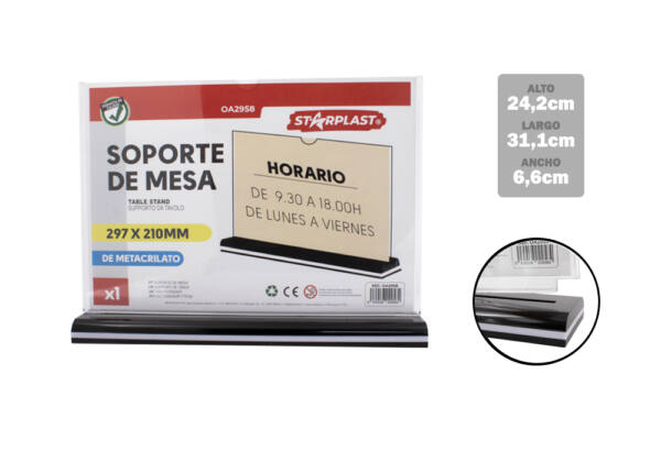 Soporte mesa metacrilato tamaño A4