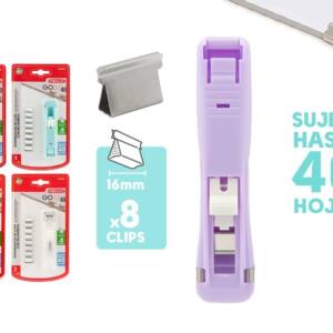 Dispensador de Clips Cuerpo Pastel Con 8 Clips Metálicos Recambio